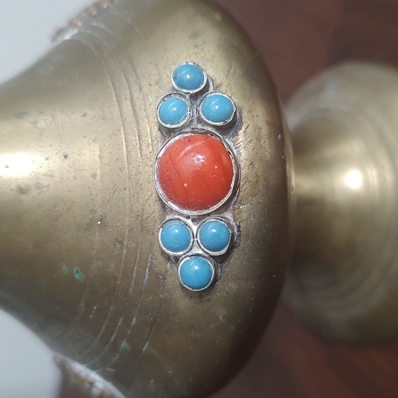 Brass Vase Coral Turquoise Glass Design - Picture 10 of 12